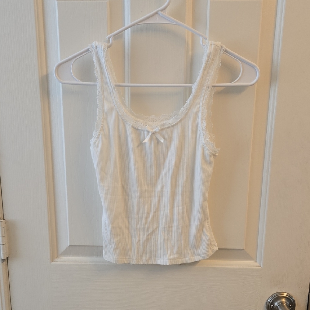 Women's White Lace Trim Tank Top